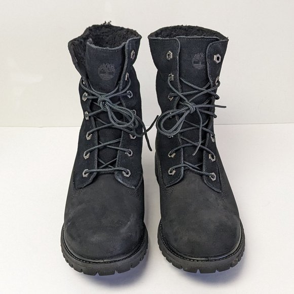 Timberland Teddy Fleece Fold Down Boots, Black Leather, Women's 9 M - Picture 3 of 7
